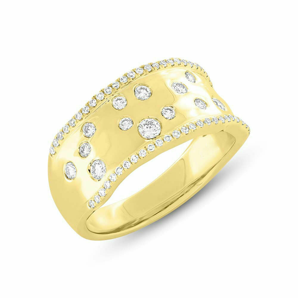 14K Gold 0.46 CT Unique Floating Diamond Ring Wavy Cocktail Statement Round Wide