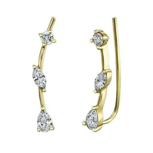 14K Gold 0.41 CT Diamond Ear Crawler Earring Climbers Pear Marquise Round Cut
