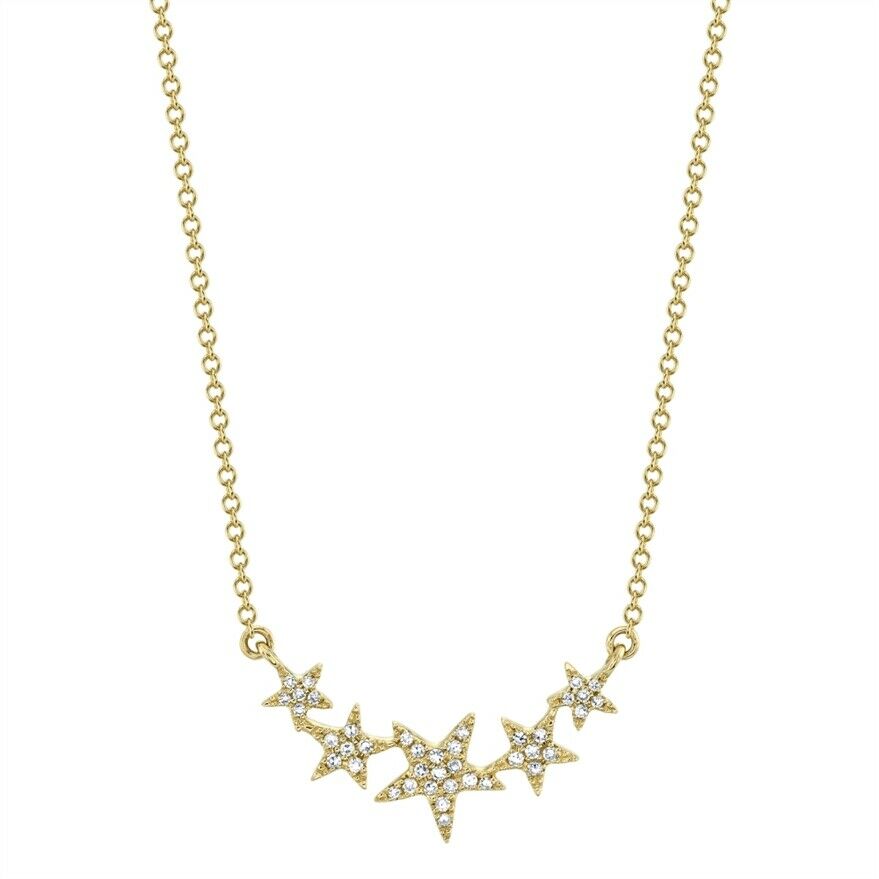 14K Gold 0.11 TCW Diamond Star Necklace Women's Pendant Charm Round Cut