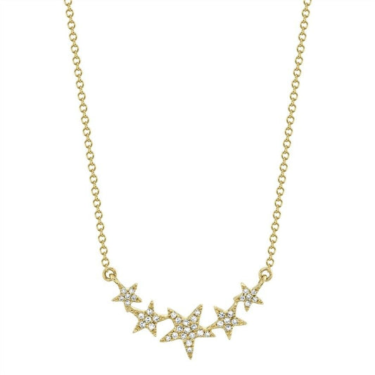 14K Gold 0.11 TCW Diamond Star Necklace Women's Pendant Charm Round Cut