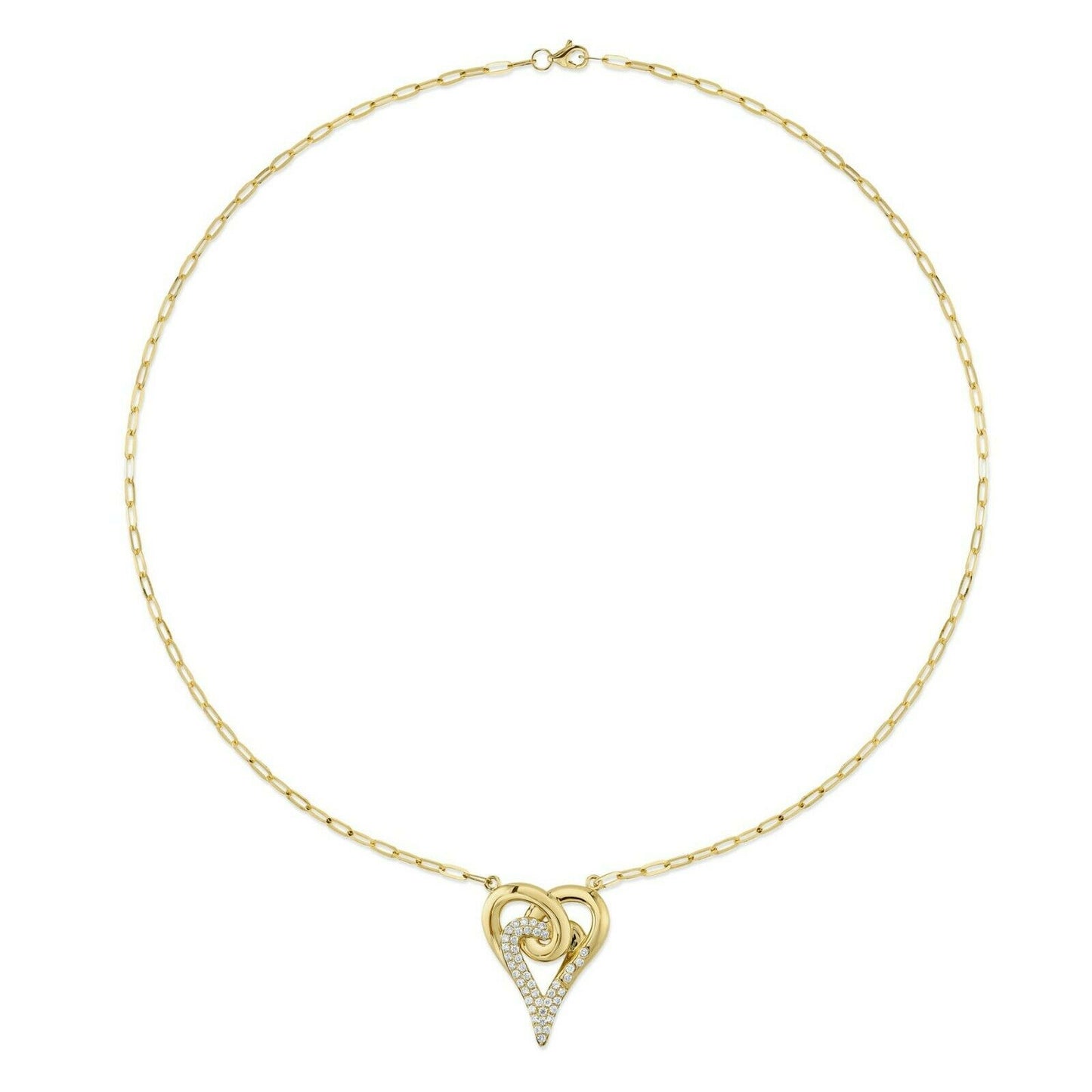 14K Gold 0.52CT Diamond Heart Pendant Necklace Paper Clip Chain Round Cut