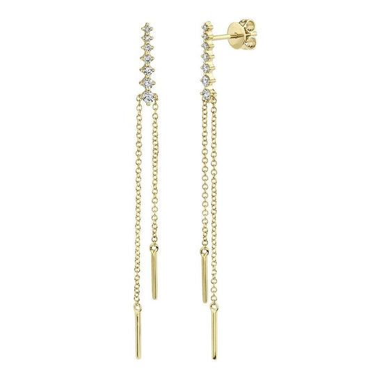 14K Gold 0.27 CT Graduating Diamond Drop Earrings Dangle Chain Round Cut