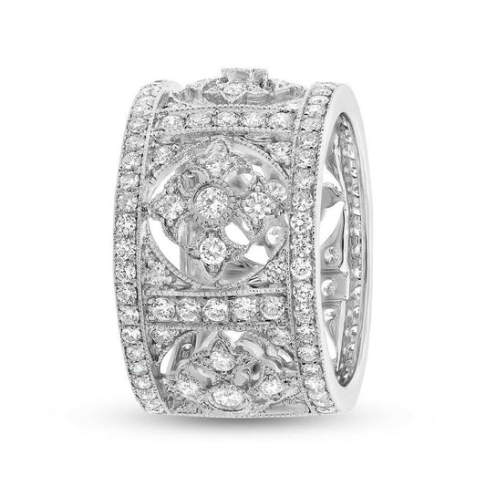 14K Gold 2.04CT Diamond Wide Eternity Open Cocktail Ring Antique Design