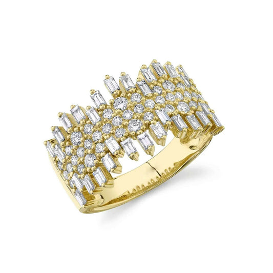 14K Gold 1.26 CT Diamond Baguette Cut Jagged Wide Ring Cocktail Right Hand