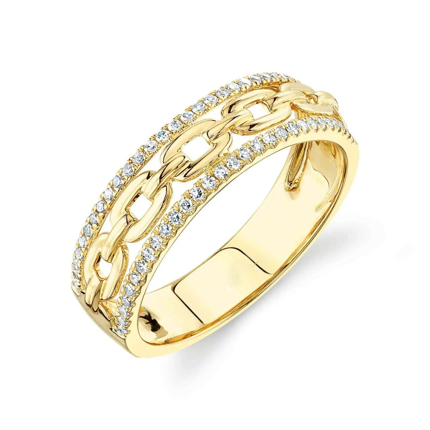 14K Gold 0.19 CT Chain Link Diamond Ring Band Women's Wedding Anniversary Fashion