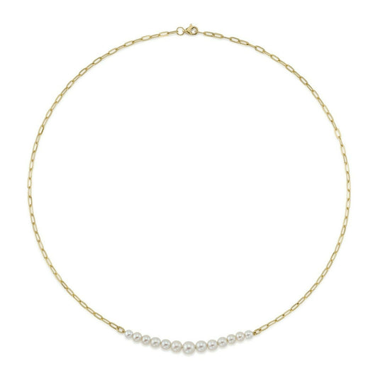 14K Gold 3.5-6.0mm CT White Pearl Paper Clip Link Necklace