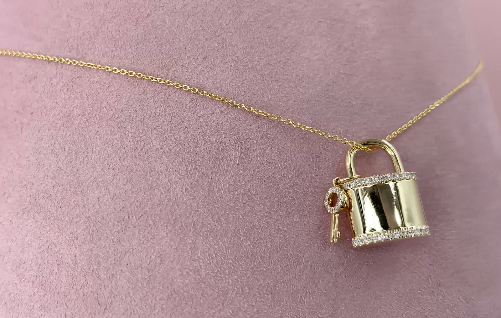 14k Gold and Diamond Lock and Key Necklace