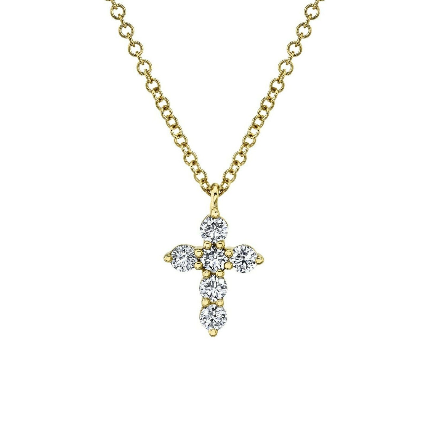 14K Gold 0.25 CT Diamond Cross Pendant Necklace Round Brilliant F VS2