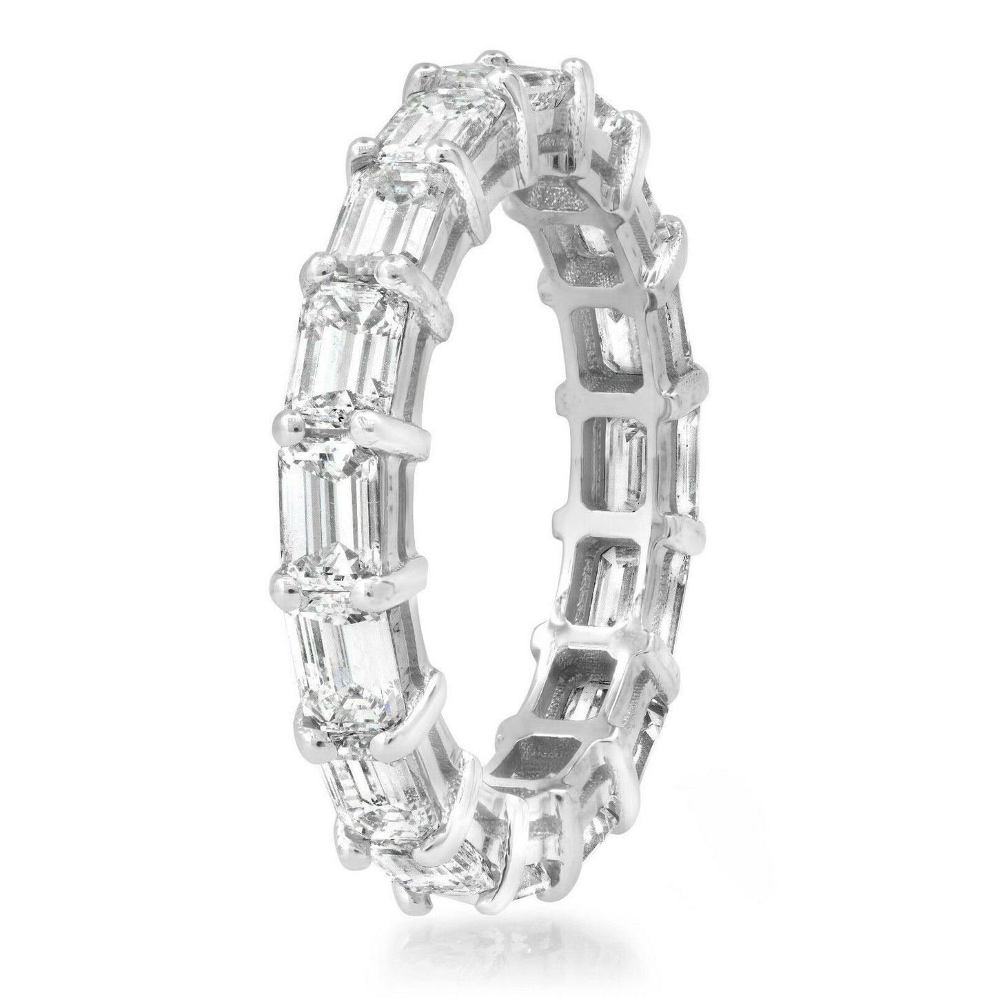 18K White Gold 2.88CT Emerald Cut Diamond Eternity Ring Stackable Horizontal Set