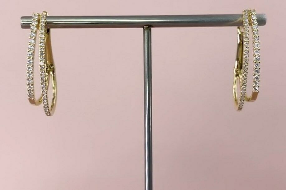 14k Gold 0.44 CT Diamond Twin Hoop Earrings Natural Round Cut