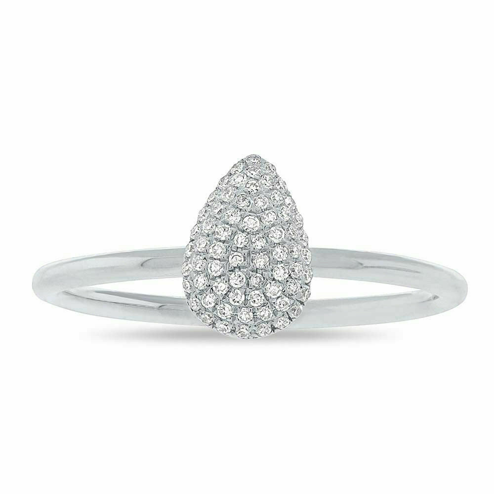 14K Gold 0.13 CT Diamond Pave Pear Teardrop Dome Ring Natural Round Cut