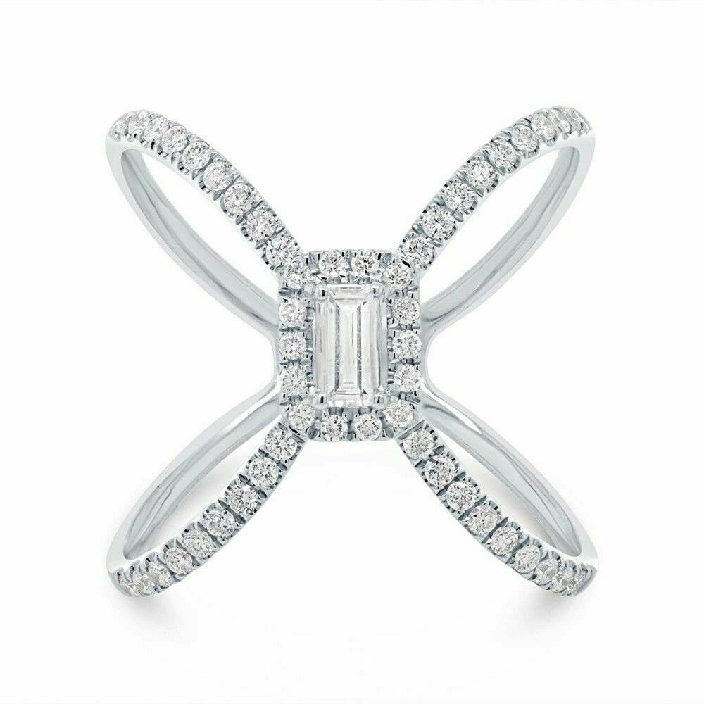 14K Gold 0.50 CT Baguette Diamond Crossover Open X Cocktail Fashion Ring