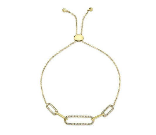 14K Gold 0.24 CT Diamond Bolo Bracelet Round Cut Natural Cylinder Halo Link