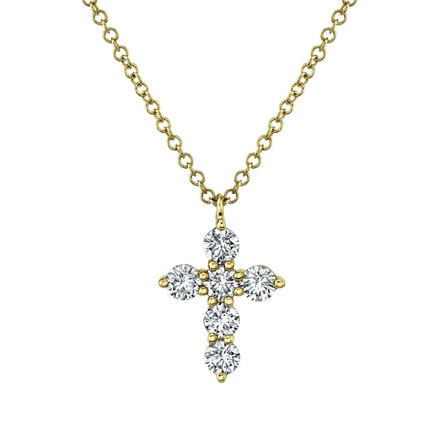 14K Gold 0.50 CT Diamond Cross Pendant Necklace Round Brilliant F VS2