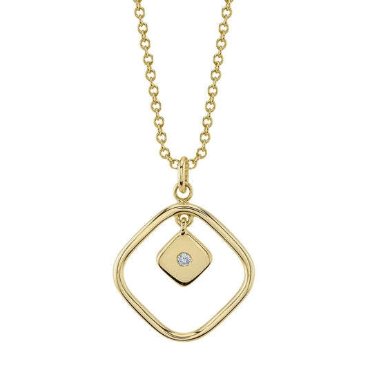 Diamond Diagonal Square Necklace 14K Yellow Gold Dangle Dangling Pendant Bezel