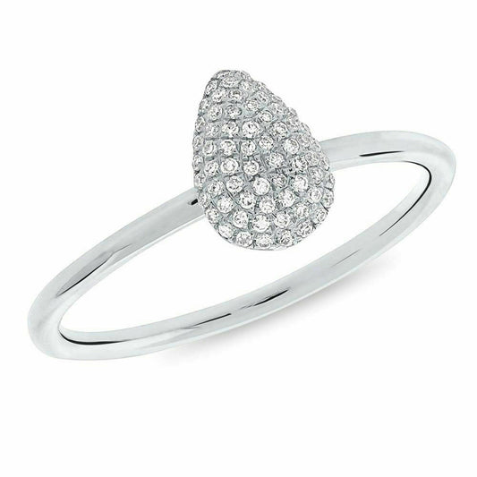 14K Gold 0.13 CT Diamond Pave Pear Teardrop Dome Ring Natural Round Cut