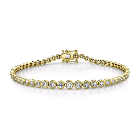 14K Gold 1.90CT Diamond Bezel Tennis Bracelet Graduating Round Natural