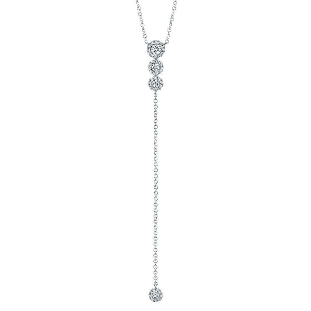 14K White Gold 0.28 CT Diamond Lariat Drop Y Pendant Necklace Natural Round Cut