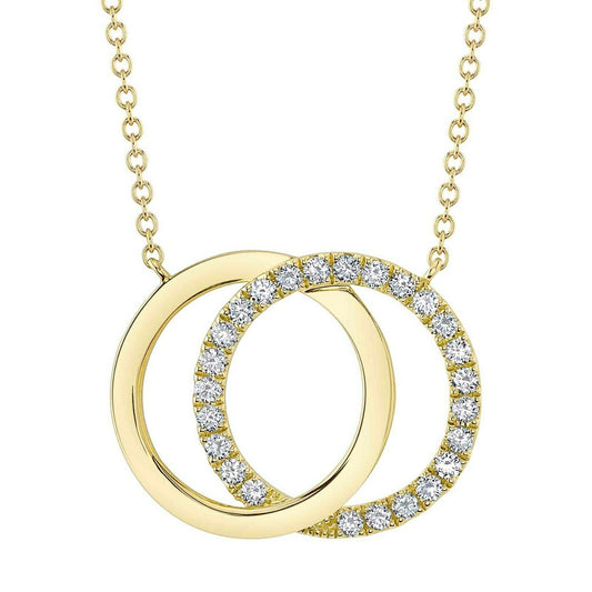 14K Gold 0.31 CT Diamond Love Knot 2 Circle Necklace Pendant  Interlocking
