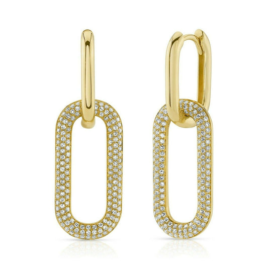 14K Gold 0.71 CT Elongated Oval Diamond Drop Earrings Dangle Round Pave