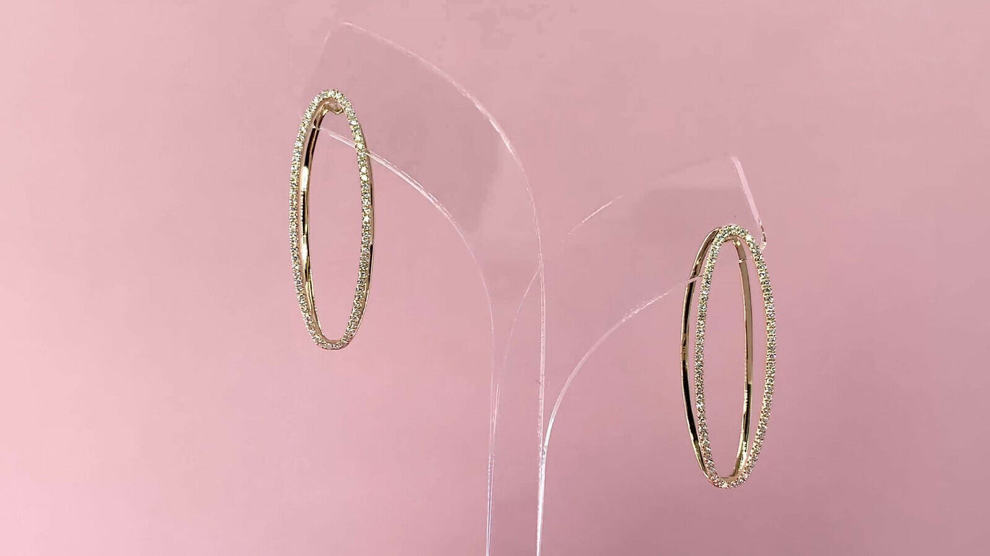 14K Gold 0.42 CT Unique Oval Hoop Split Diamond Earrings Natural Drop