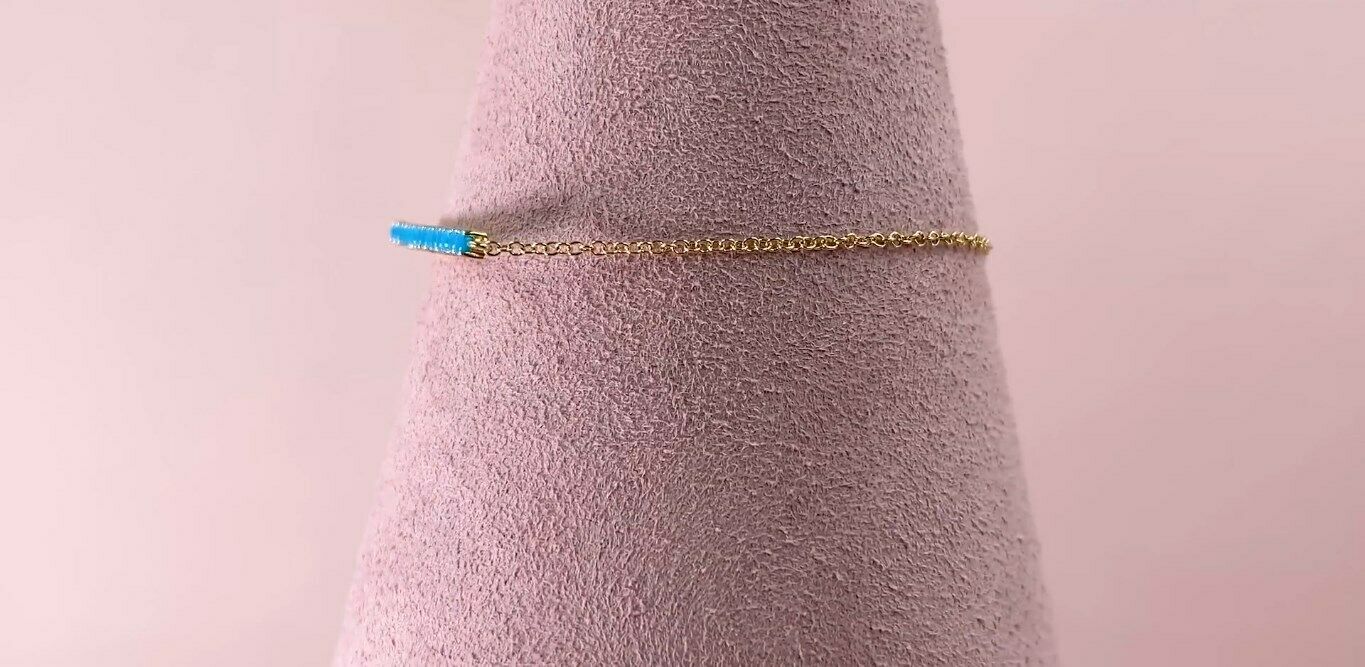 14K Gold 0.53 CT Turquoise Bar Bracelet Cabochon Round Cut Adjustable