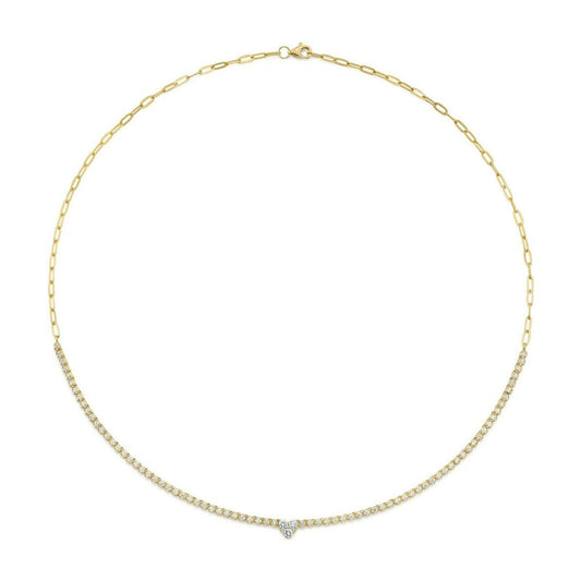 14K Gold 1.30 CT  Diamond Heart Paper Clip Necklace Crown Setting Round Cut