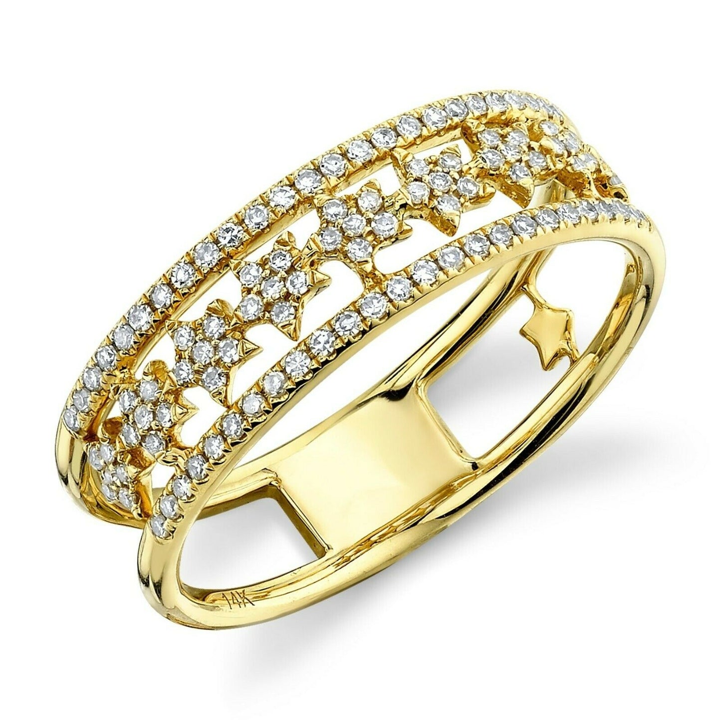 14K Gold 0.23 CT Diamond Open Band Floating Star Ring  Round Natural Round