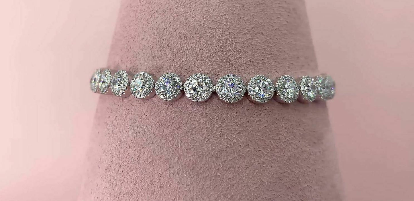 14K Gold 7.42 CT Diamond Tennis Bracelet Halo Certified Natural Round Cut