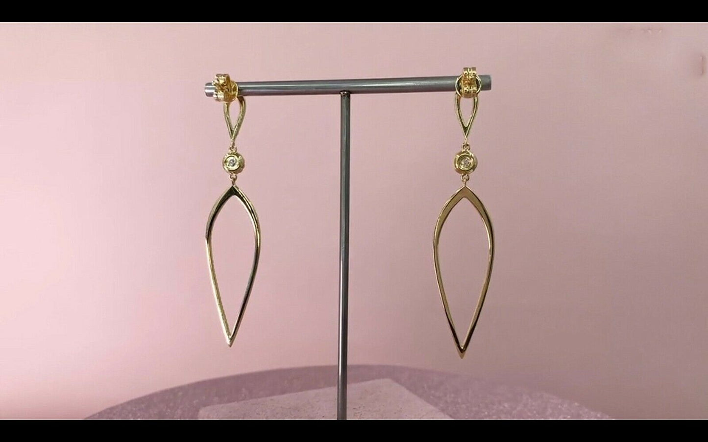 14K Gold 0.74CT  Diamond Tear Drop Earring Shield Dangle Round Cut Natural