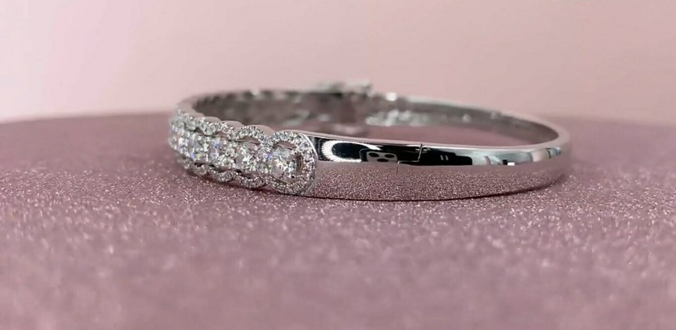 14k Gold 2.70 CT Diamond Halo Bangle Floating Center Natural Round
