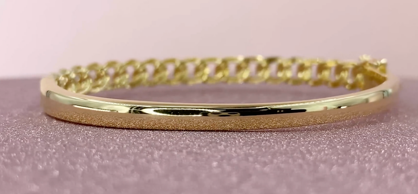 14K Gold 1.26 CT Diamond Chain Link Bangle Natural Round Pave Bracelet