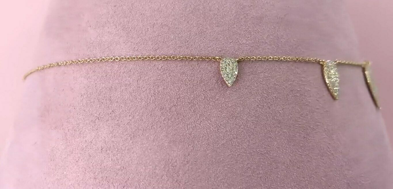 14k Gold 0.72 CT Diamond Pave Pear Pendant Necklace Natural Adjustable