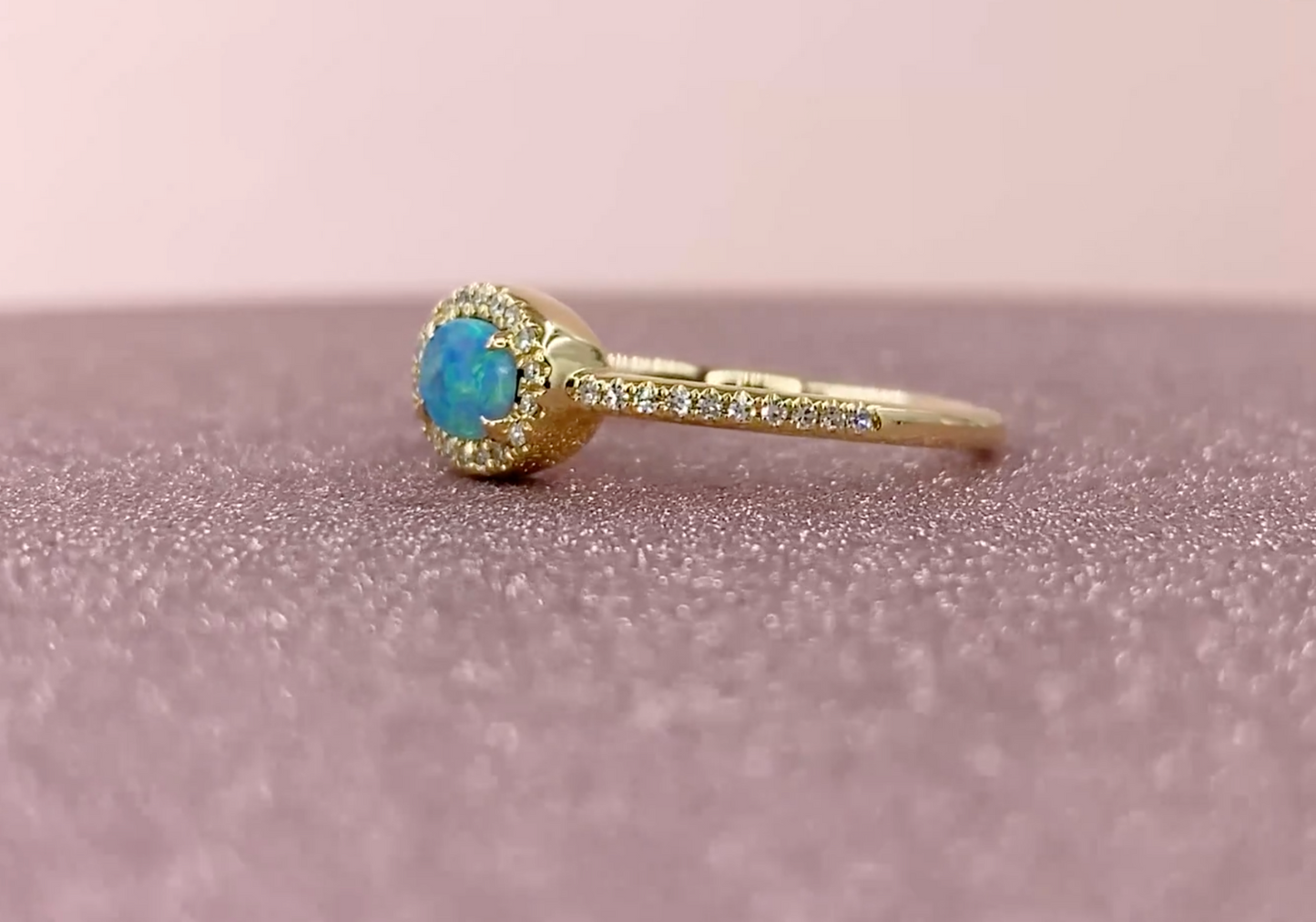 14k Gold 0.33 CT Diamond Opal Halo Ring Natural Blue Green Oval Cut