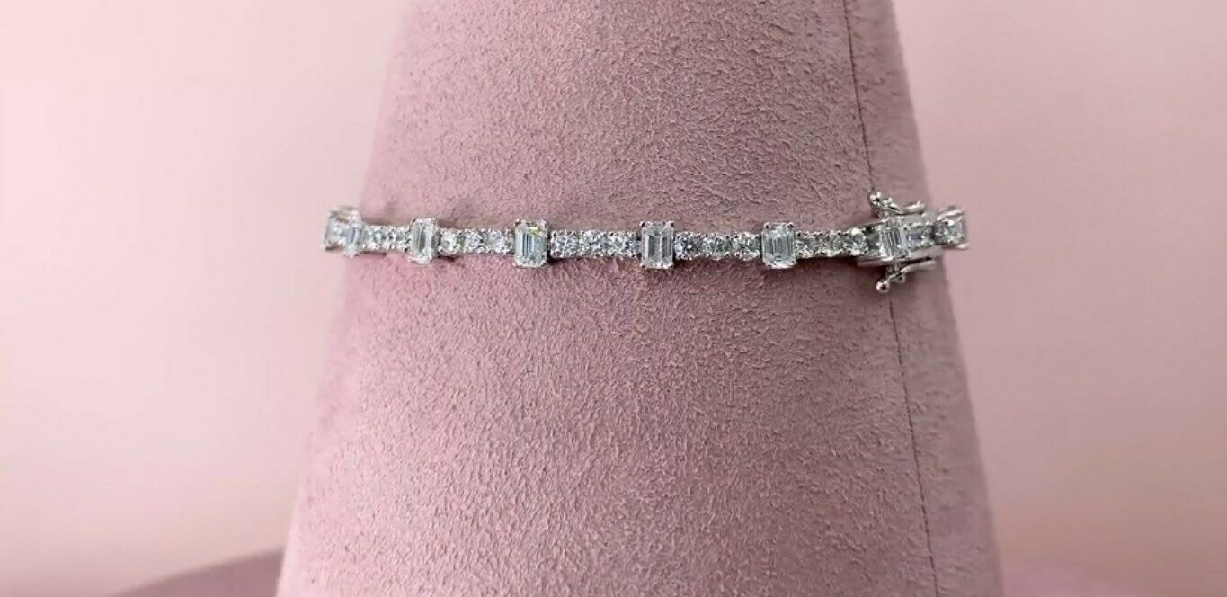 14K Gold 5.04 CT Emerald Cut Diamond Tennis Bracelet Round Certified Natural