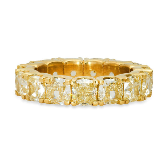18K Gold 7.56CT Fancy Yellow Cushion Diamond Eternity Ring Certified Natural