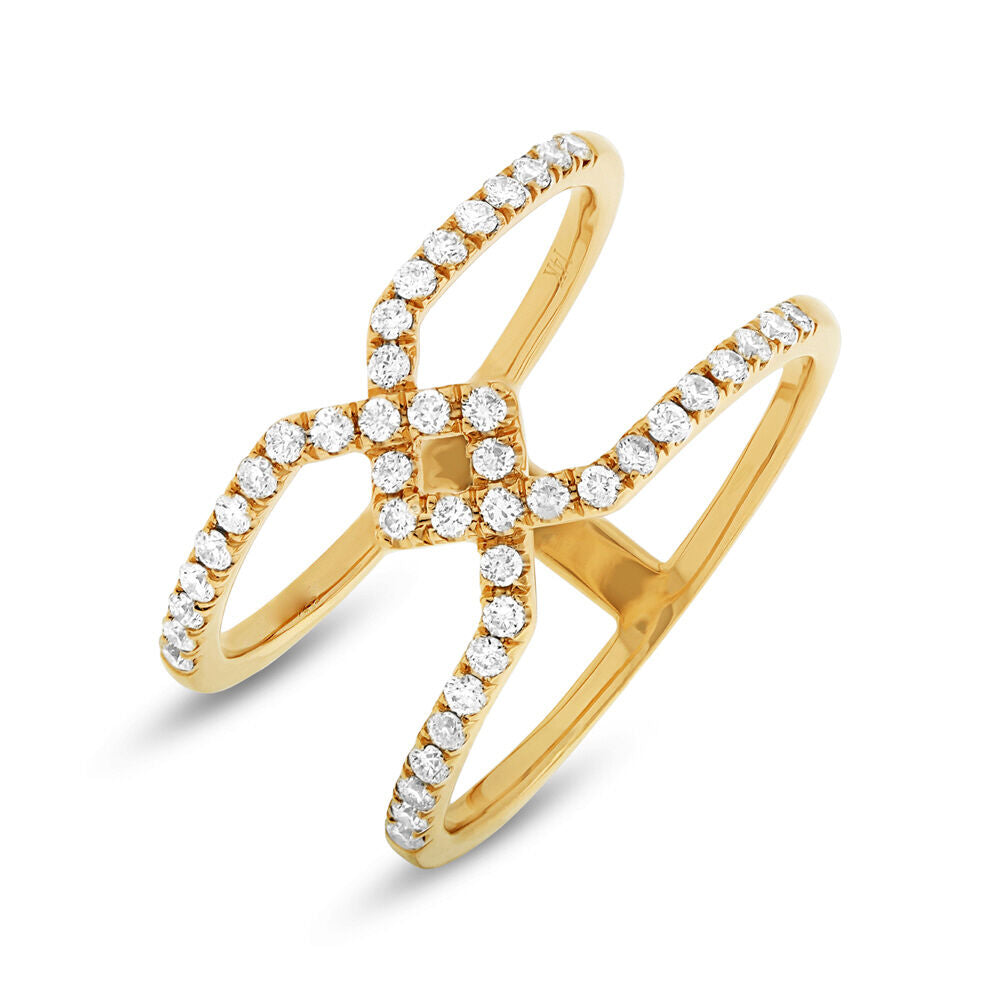 14K Gold 0.40 CT Diamond Ring Crossover X Women's Cocktail Right Hand