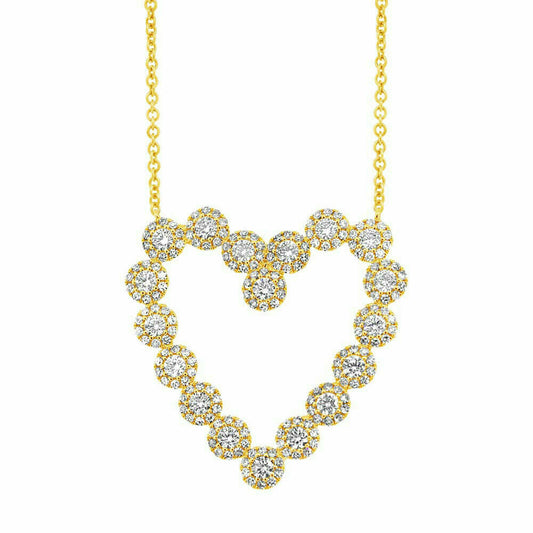 14K Gold 1.14 CT Diamond Heart Necklace Round Cut Pendant Women Natural