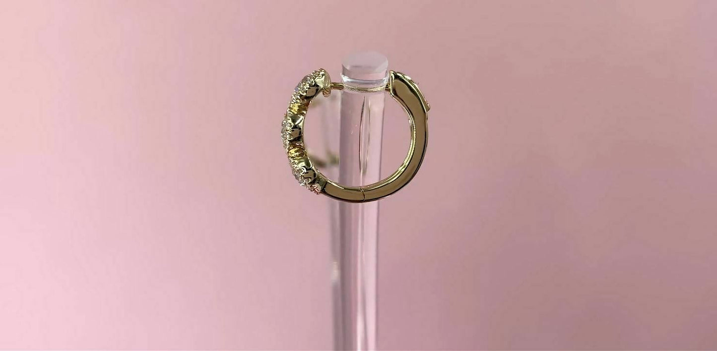 14K Gold 1.10 CT Diamond Huggie Hoop Earrings Round Cut Natural