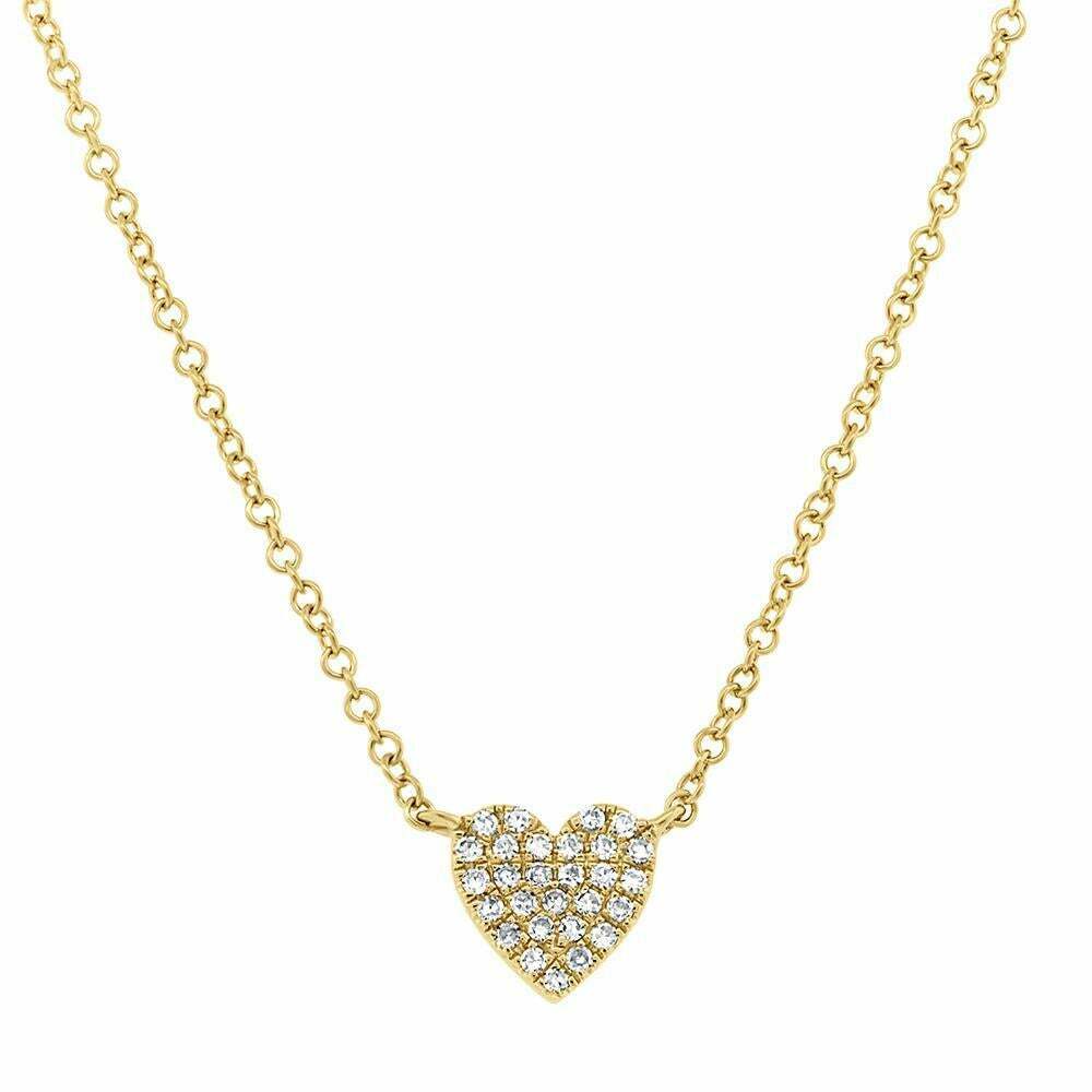 Diamond Heart Pendant Necklace 14K Yellow Gold Natural Round Cut Pave 0.09ct