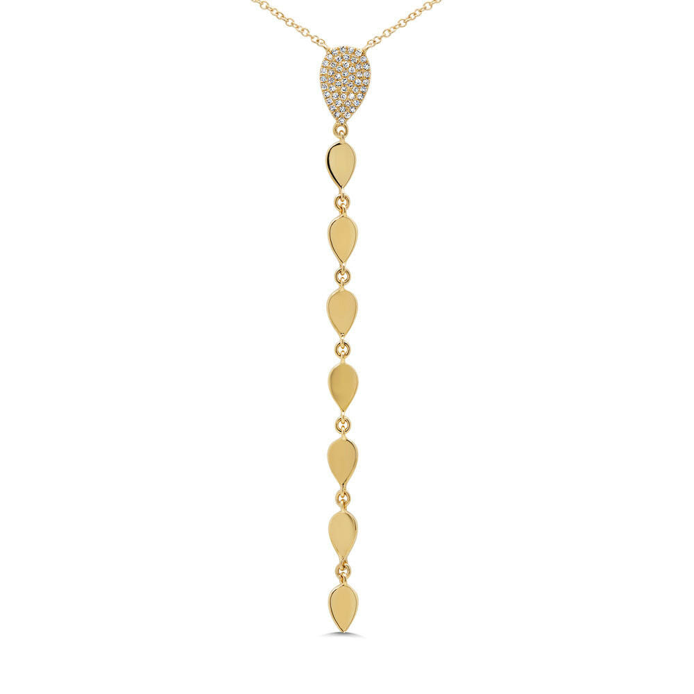 14K Gold 0.11 CT Diamond Pear Lariat Natural Round Teardrop Y Necklace