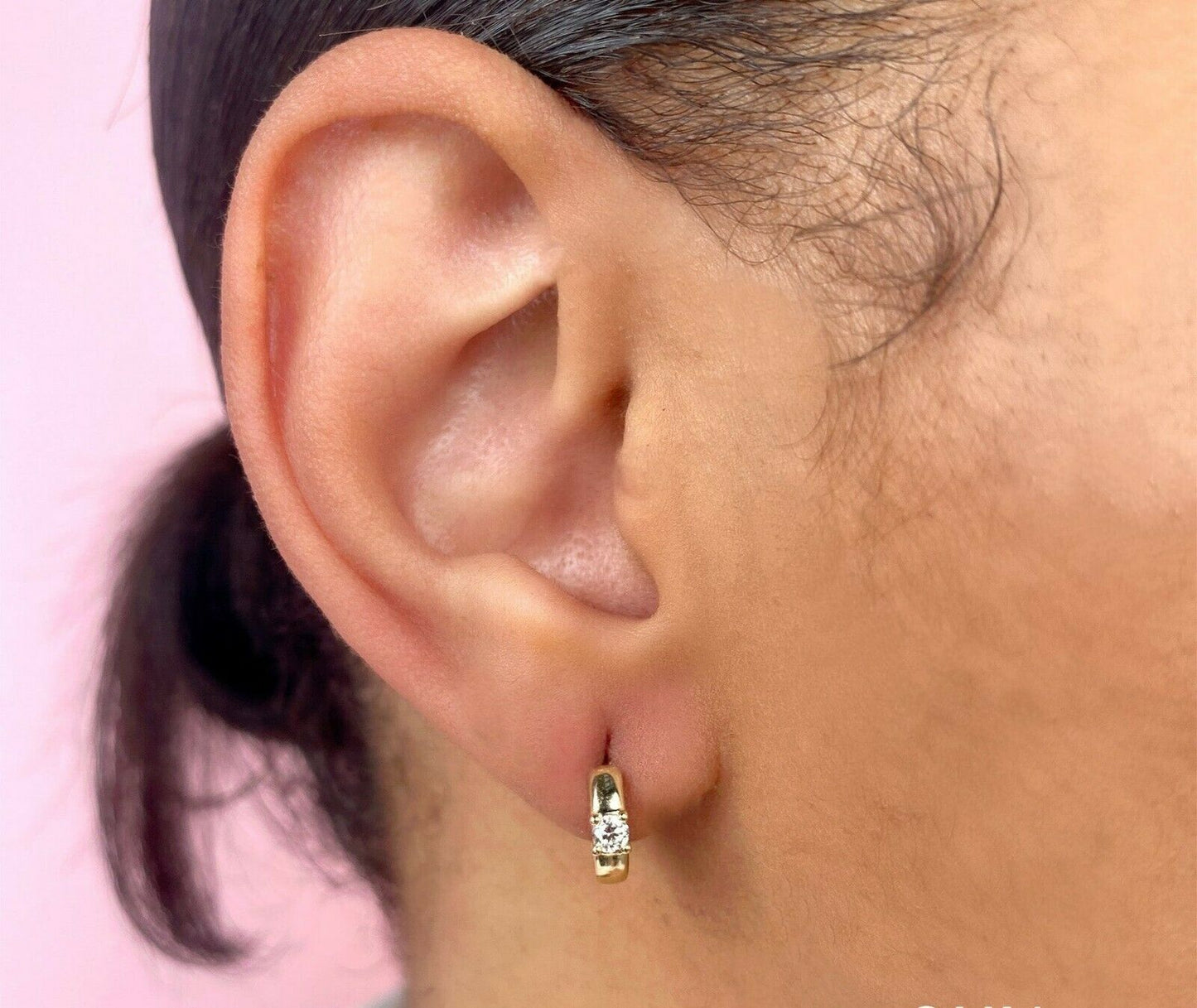 14K Gold 0.16CT Diamond Huggie Earrings Round Cut Natural Single Stone