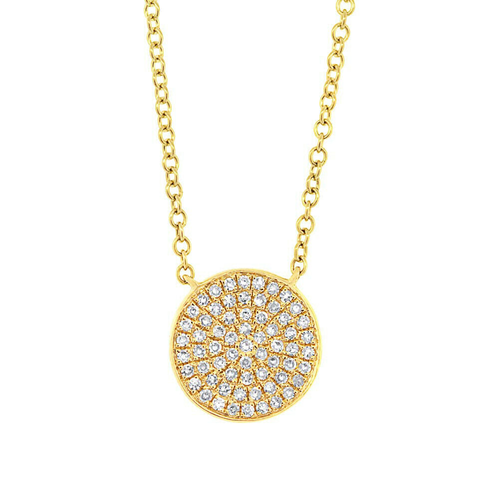 14K Gold 0.15 CT Natural Round Diamond Pave Circle Disc Pendant Necklace