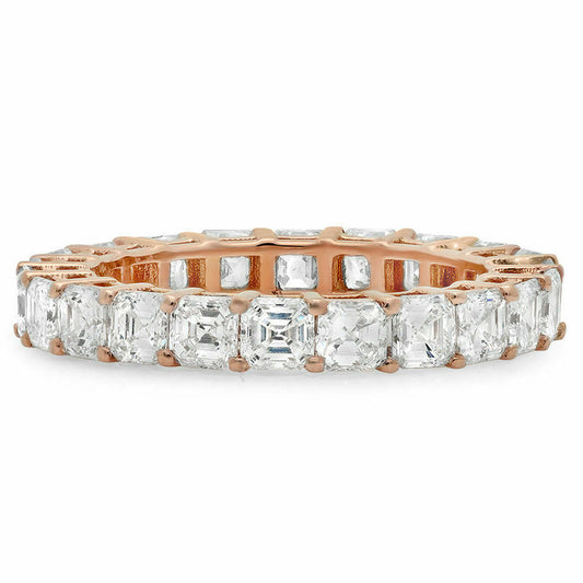 18K Gold 3.19 CT Diamond Asscher Cut Eternity Ring Engagement Anniversary Wedding