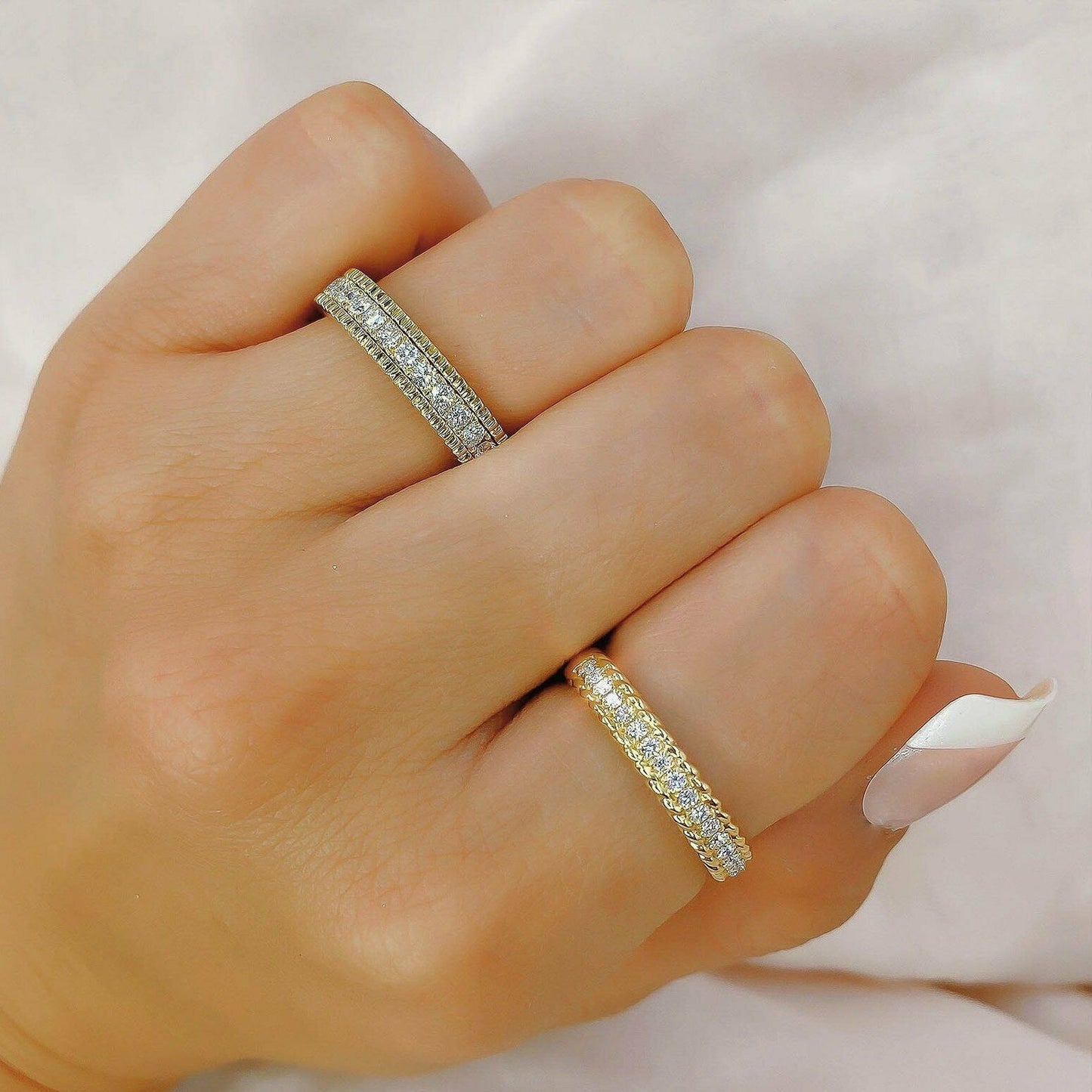14K Gold 0.19 CT Beaded Diamond Band Ring Wedding Anniversary Round Cut Natural