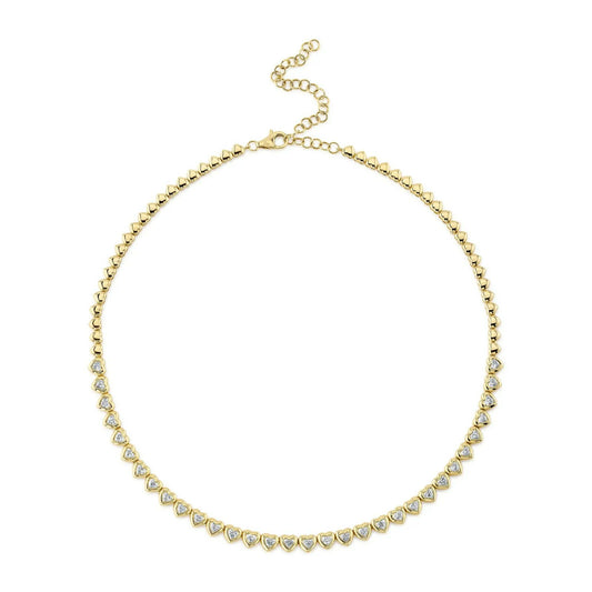14K Gold 3.51 CT Heart Cut Diamond Tennis Necklace Bezel Set Womens Love