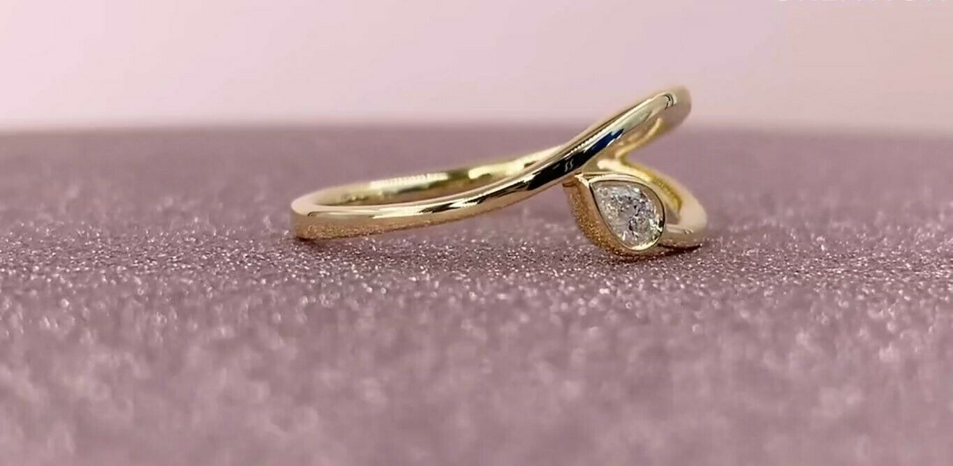 14K Gold 0.08 CT Pear Diamond Ring Minimalist Dainty Fashion Statement Cocktail