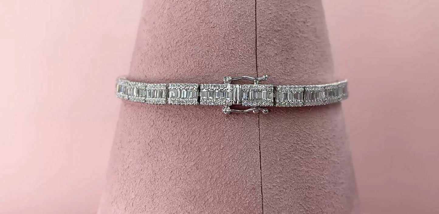 14K Gold 2.75 CT Baguette Cut Diamond Bracelet Womens Round Natural Channel Set