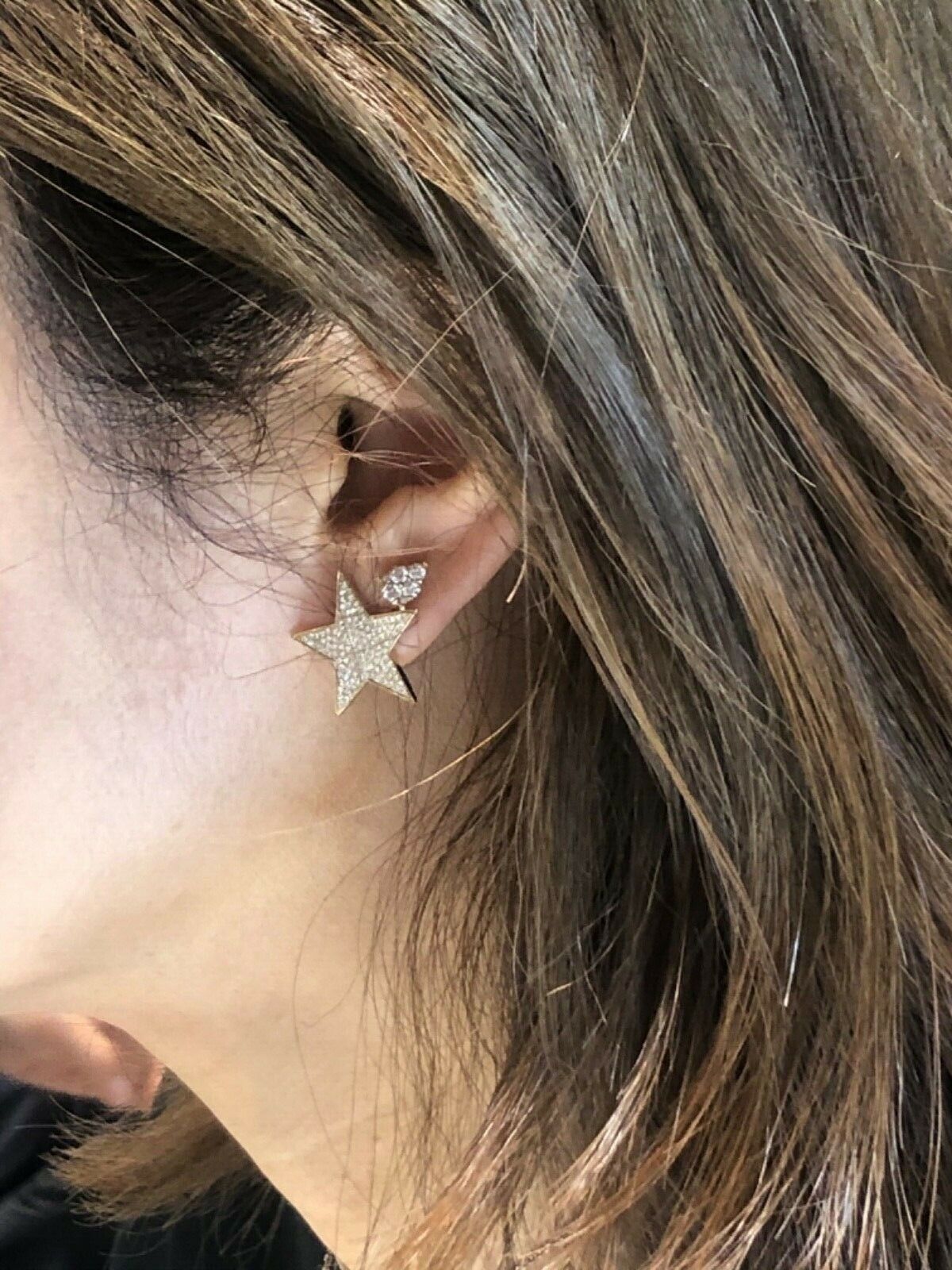 14K Gold 0.52CT Diamond Star Stud Earrings Round Cut Natural Jewelry