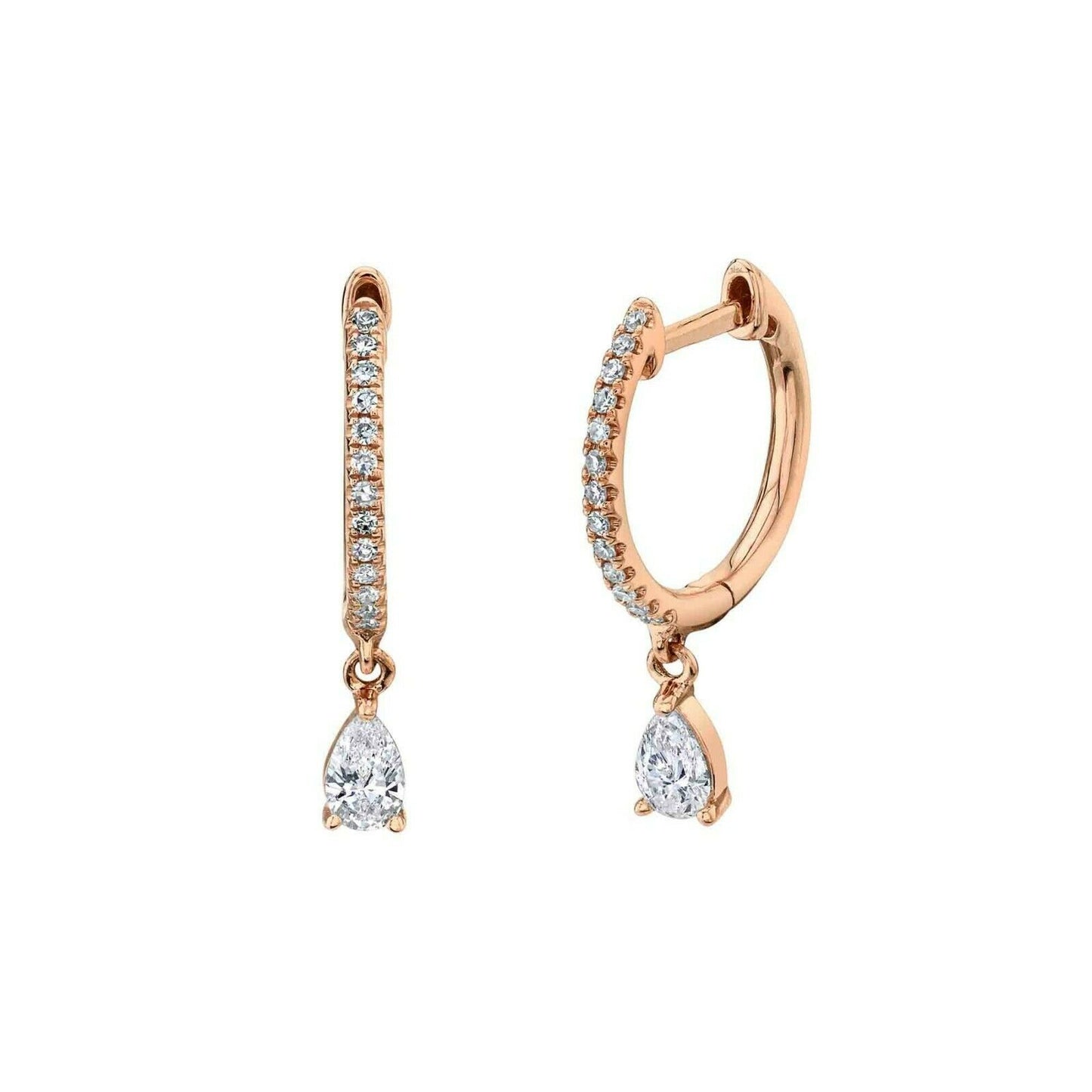 14K Gold 0.33CT Pear Cut Diamond Drop Earrings Huggie Dangle